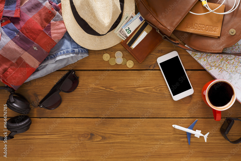 Travel preparations background, copy space Travel preparations background, copy space