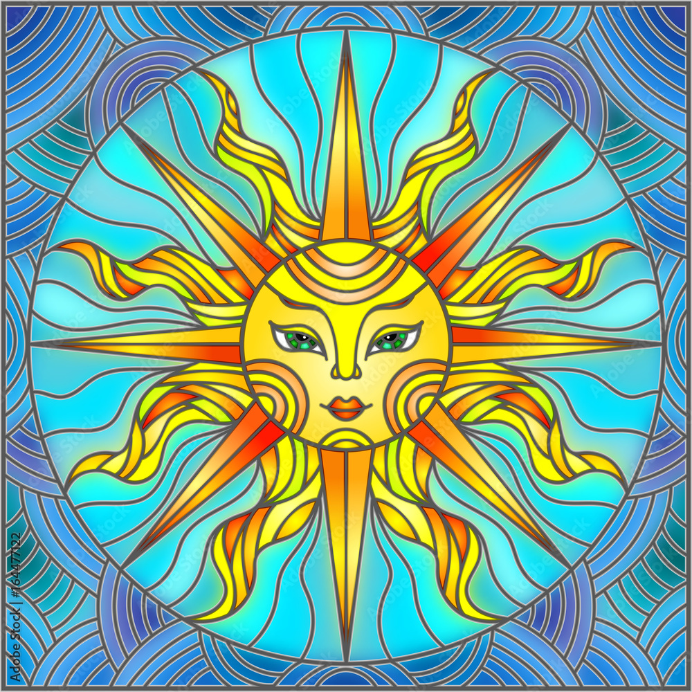 Illustration in the style of a stained glass window abstract sun Illustration in the style of a stained glass window abstract sun