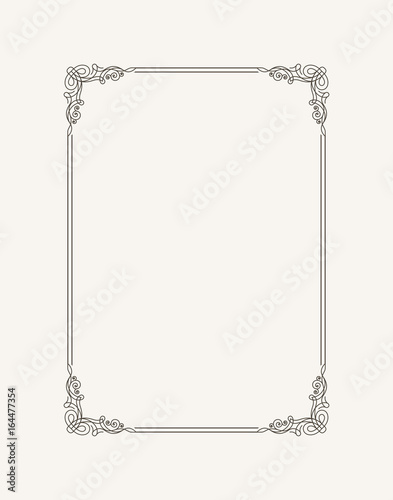 Vintage calligraphic frame. Black and white vector border of the invitation, diploma, certificate, postcard