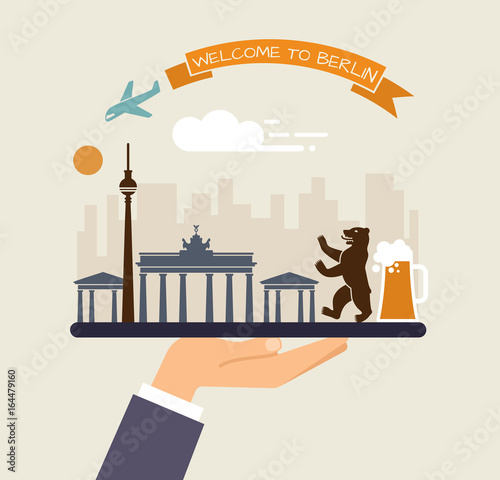 Welcome to Berlin. Attractions of Berlin on a tray