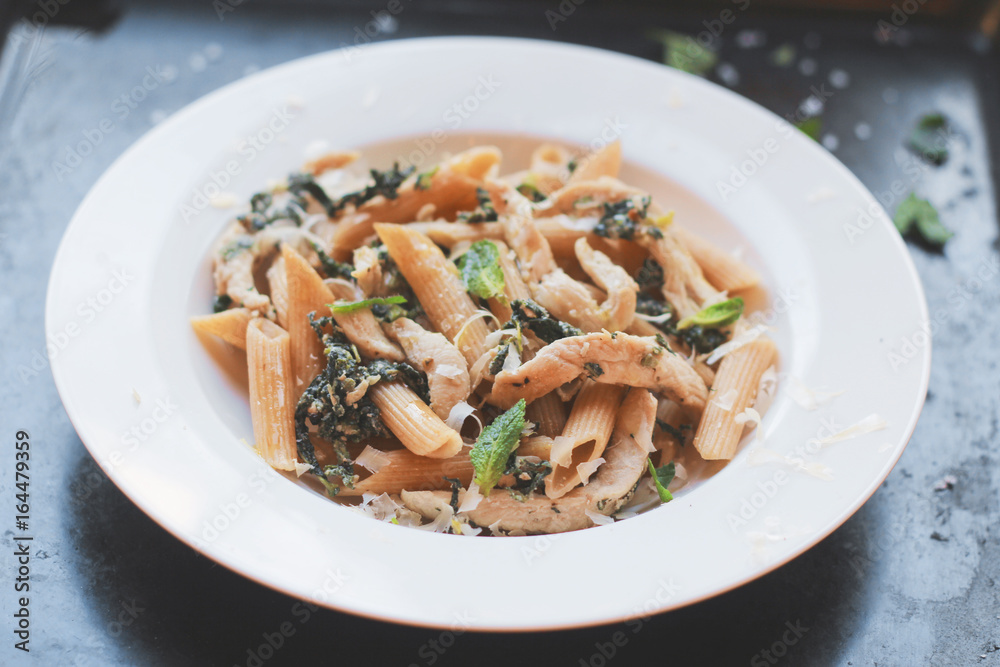 pasta with chicken parmesan and mint pasta with chicken parmesan and mint