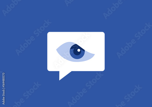Surveillance, control, inspection and monitoring of communication on social media and chat ( Color and shape of bubble is stylized to popular social networking site ). Vector illustration