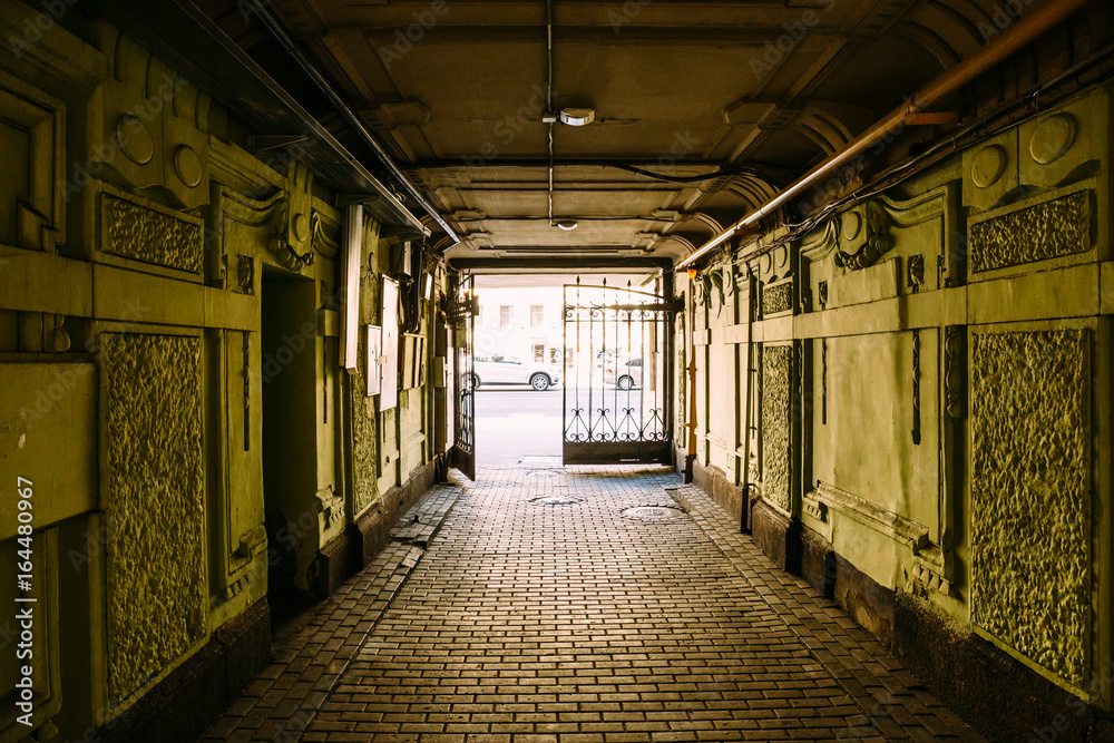 Old architecture corridor, Exit from the yard