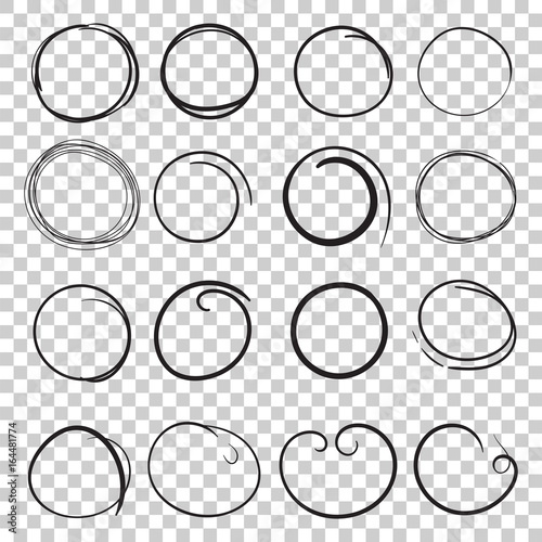 Hand drawn circles icon set. Collection of pencil sketch symbols. Vector illustration on isolated background.