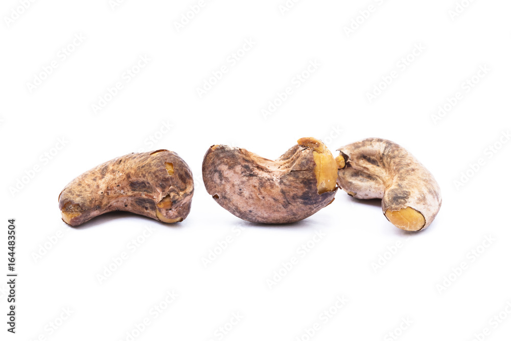 Roasted cashew nuts isolated on white background Roasted cashew nuts isolated on white background
