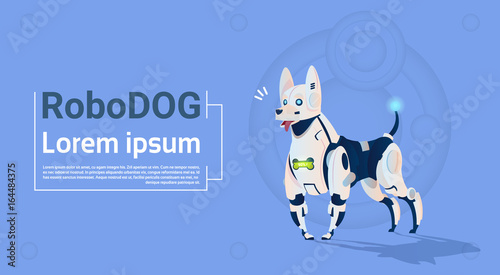 Robotic Dog Cute Domestic Animal Modern Robot Pet Artificial Intelligence Technology Flat Vector Illustration