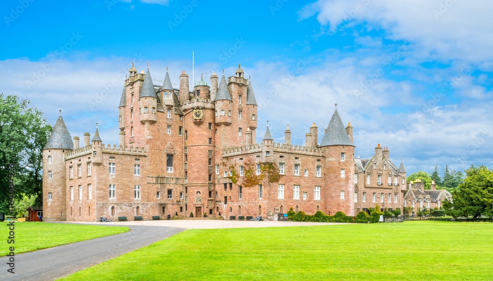 Glamis Castle in a sunny day, Angus, Scotland. 