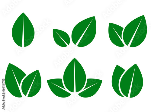 green leaf eco icons set
