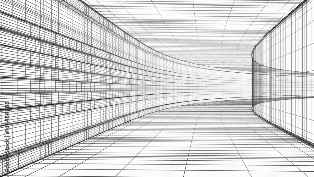 Abstract architecture wireframe structure 3D illustration isolated on white