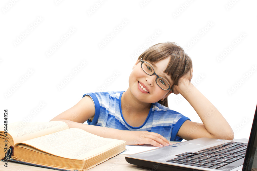 Cute teenager with books on white background Cute teenager with books on white background
