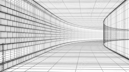 Abstract architecture wireframe structure 3D illustration isolated on white