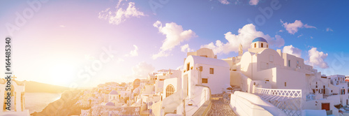White houses in the town of Oia on the island of Santorini, panorama