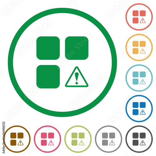 Component warning flat icons with outlines