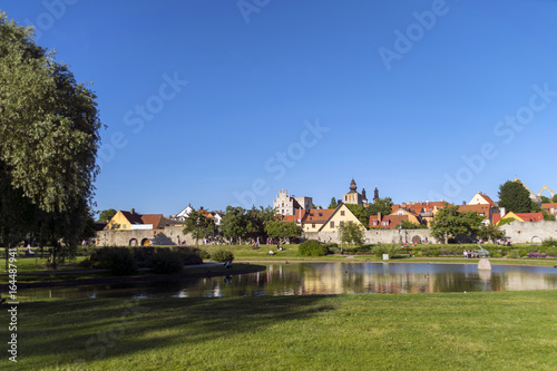 Den vackra parken Almedalen i Visby