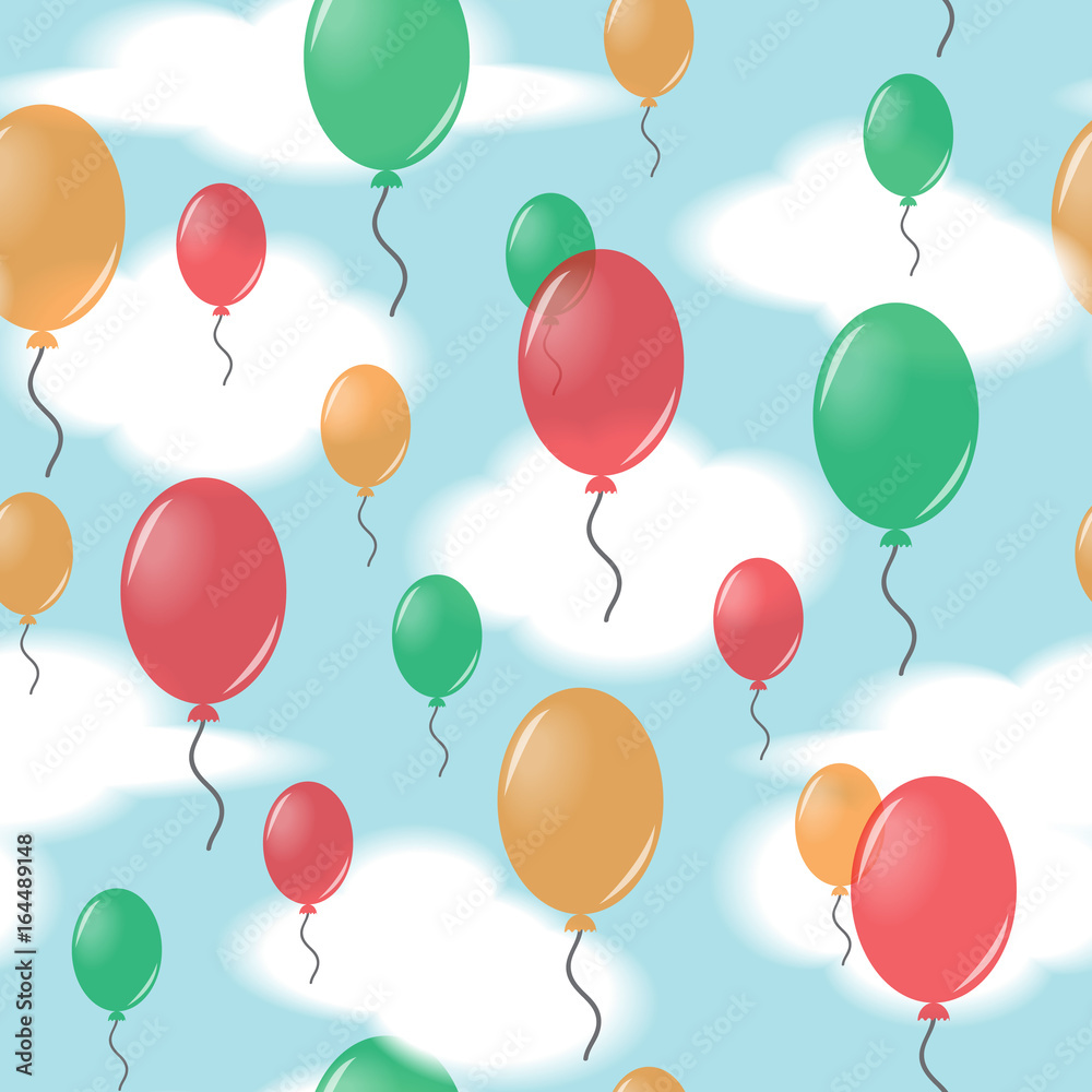 Seamless pattern from balloons in the sky. 
