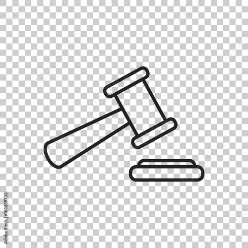 Auction hammer vector icon in line style. Court tribunal flat icon.
