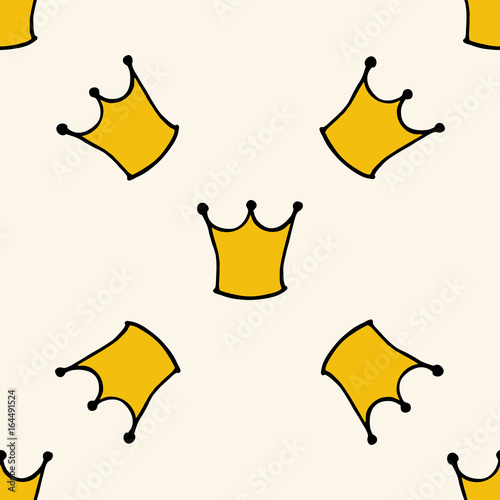 Seamless pattern with doodle crowns. Cute baby background for printing on textile, fabric, surfaces, patchwork, scrap-booking. Vintage retro style.