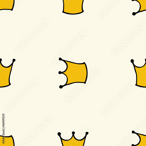 Seamless pattern with doodle crowns. Cute baby background for printing on textile, fabric, surfaces, patchwork, scrap-booking. Vintage retro style.