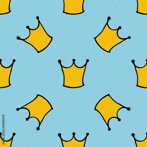 Seamless pattern with doodle crowns. Cute baby background for printing on textile, fabric, surfaces, patchwork, scrap-booking. Vintage retro style.
