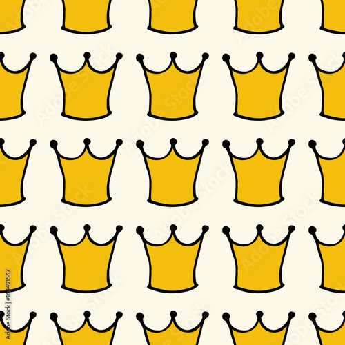 Seamless pattern with doodle crowns. Cute baby background for printing on textile, fabric, surfaces, patchwork, scrap-booking. Vintage retro style.