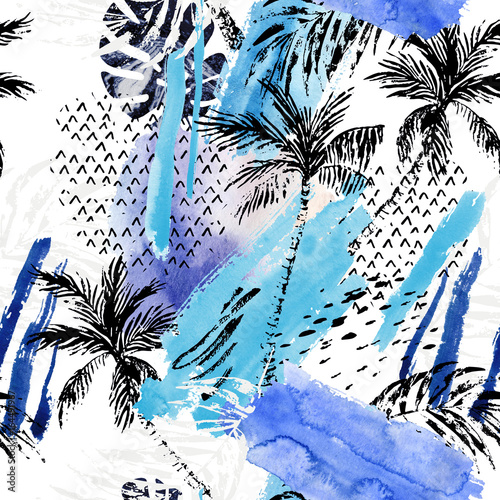 Abstract watercolor summer seamless pattern.