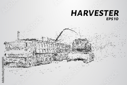 Harvester of particles. Agricultural harvester breaks down into small molecules. Vector illustration