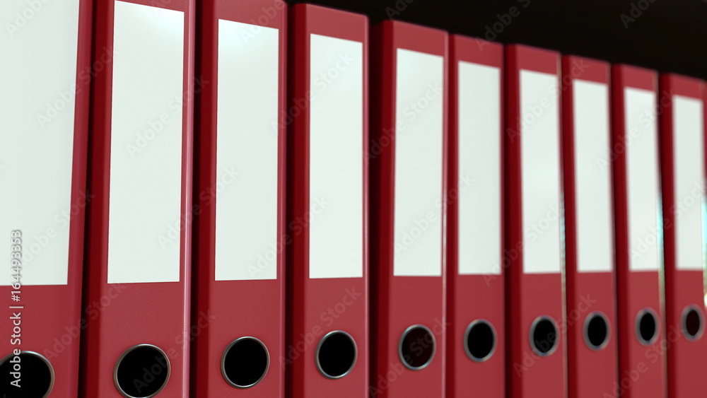 Line of red office binders. 3D rendering Line of red office binders. 3D rendering