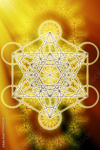 Photo Merkaba and mandala on abstract color background