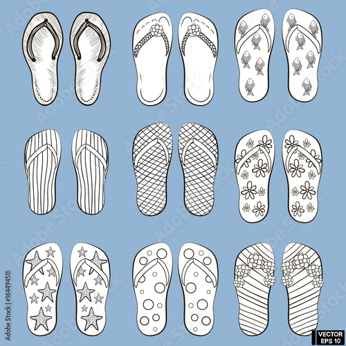 Set of sandals hand drawing.