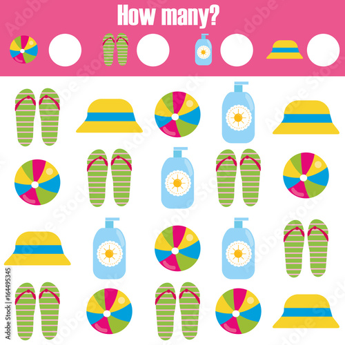 Counting educational children game, kids activity worksheet. How many objects. Learning mathematics