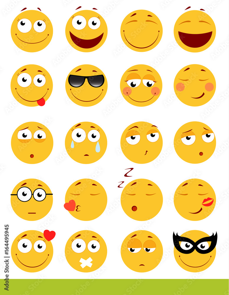 Set of cute Emoticons. Emoji and Smile icons. Isolated on white background. vector illustration.