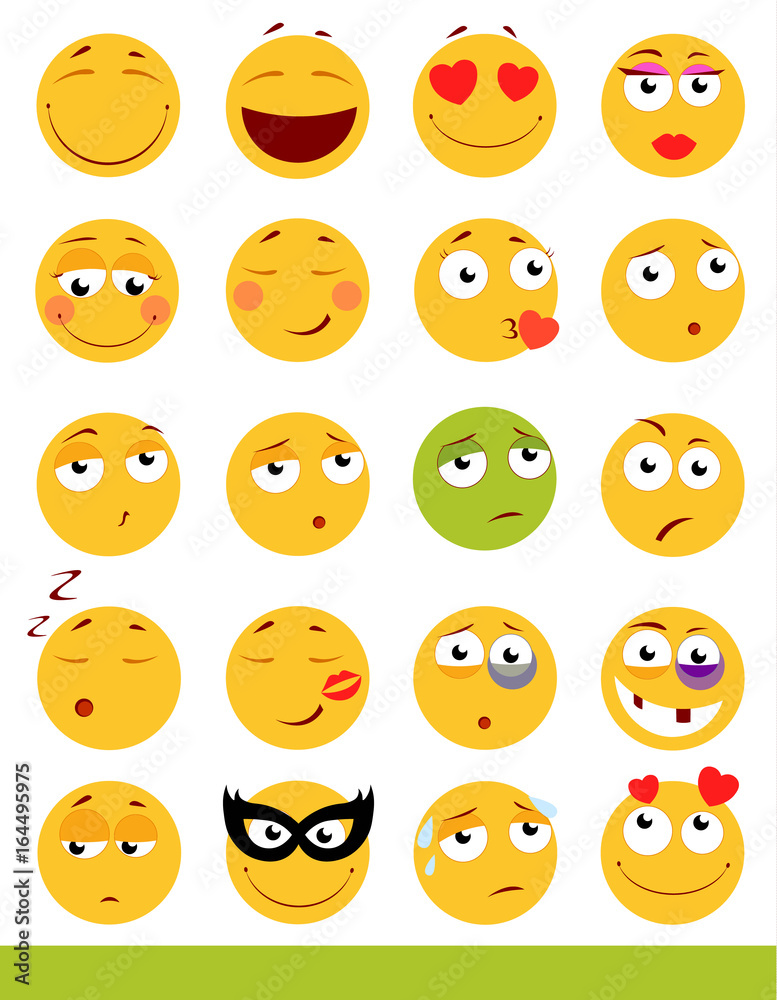 Set of cute Emoticons. Emoji and Smile icons. Isolated on white background. vector illustration. Set of cute Emoticons. Emoji and Smile icons. Isolated on white background. vector illustration.