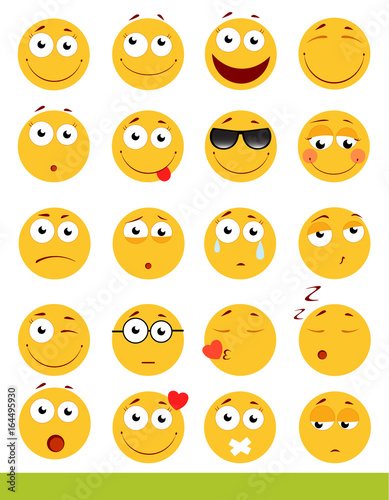 Set of cute Emoticons. Emoji and Smile icons. Isolated on white background. vector illustration.