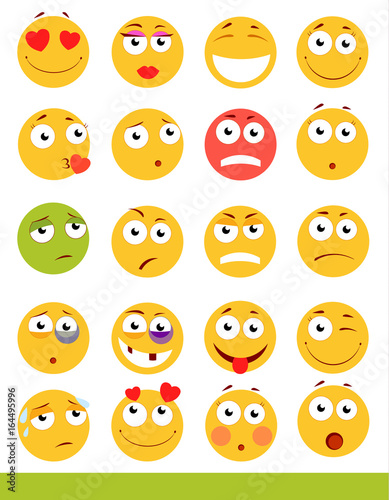 Set of cute Emoticons. Emoji and Smile icons. Isolated on white background. vector illustration.