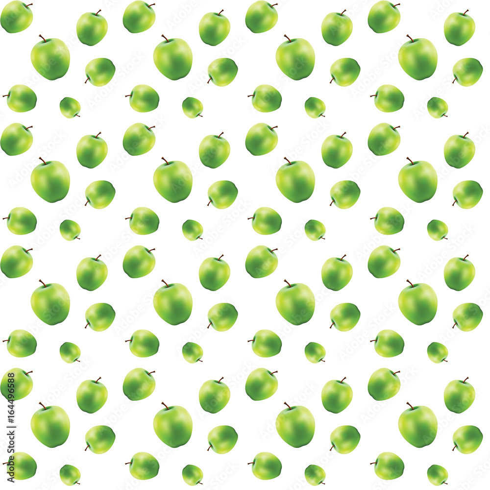 Different sizes of green apples. Seamless 3D-object on white background. Vector. Different sizes of green apples. Seamless 3D-object on white background. Vector.