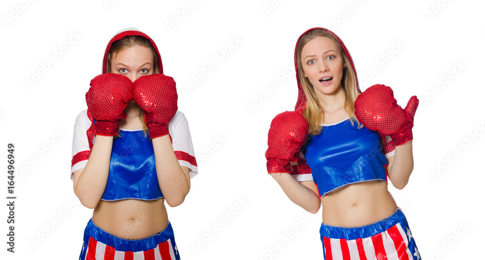 Female boxer isolated on the white background Female boxer isolated on the white background