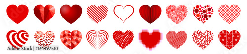 Set of eighteen hearts - vector