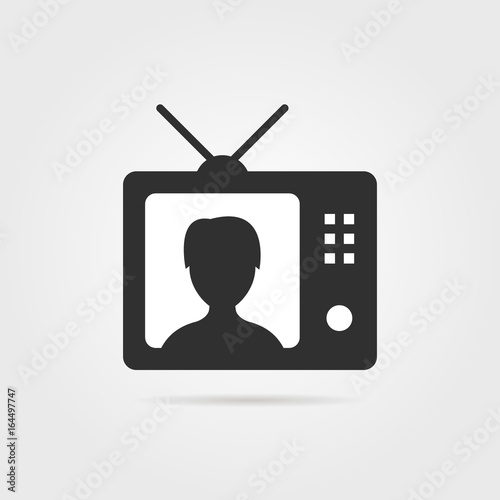 black tv with shadow and anchorwoman icon
