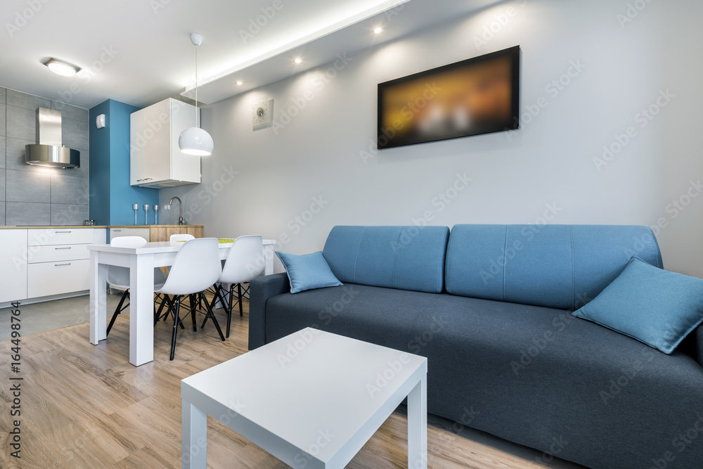 Fototapeta premium Modern living room with grey walls