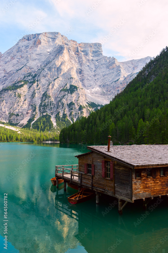 Lake of Braies on the Dolomites, Italy
