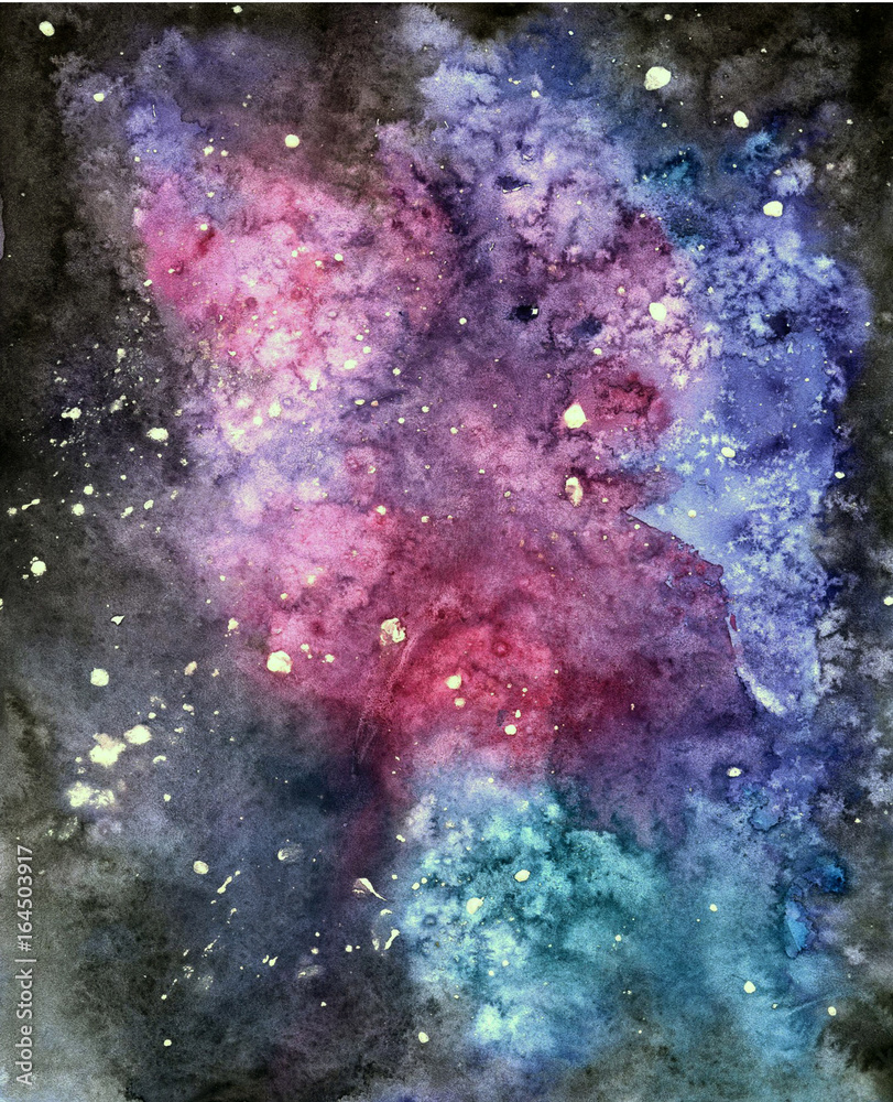 Watercolor galaxy. Space background. Starry night sky