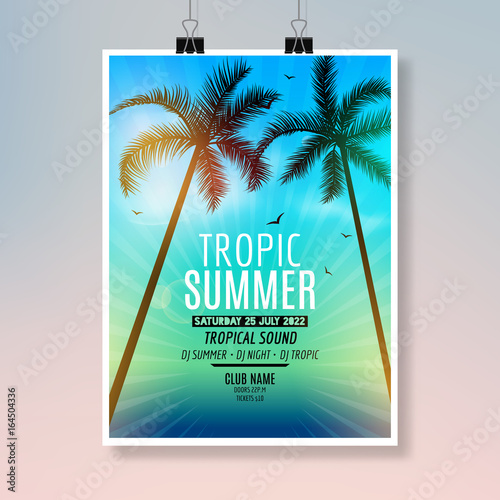 Tropic Summer Beach Party Flyer design. Poster summer vacation template