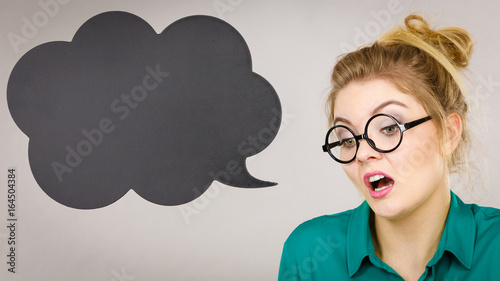 Quadro em tela Confident rude business woman with thinking bubble