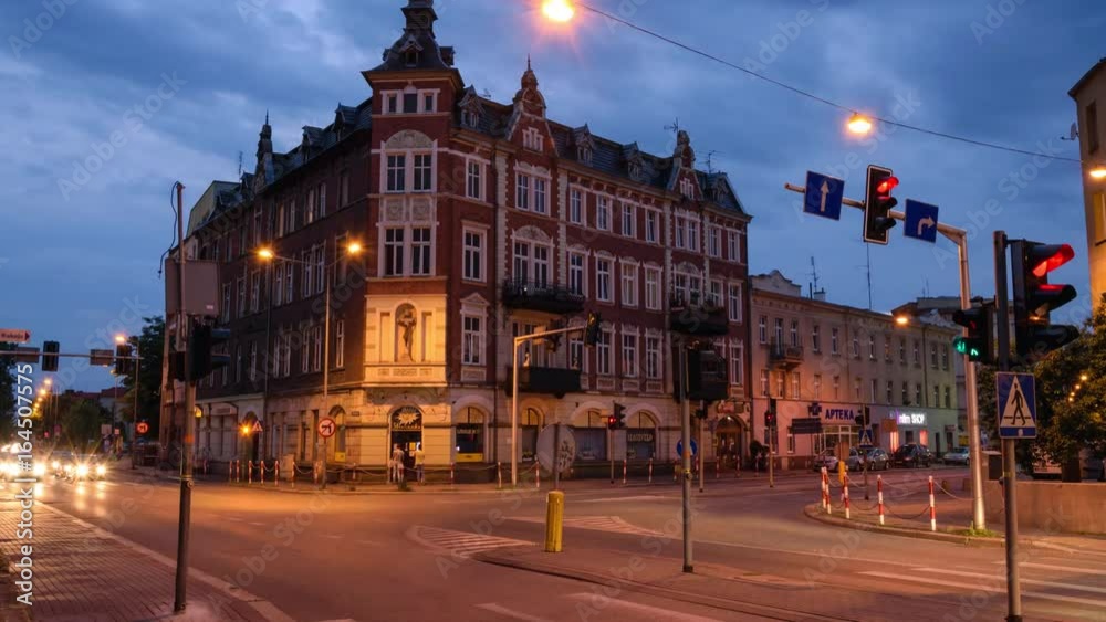 Opole. Poland 13 July 2017. Timelapse views of Opole from day to night, a popular place for tourism because of its beautifully restored Old town Opole. Poland 13 July 2017. Timelapse views of Opole from day to night, a popular place for tourism because of its beautifully restored Old town