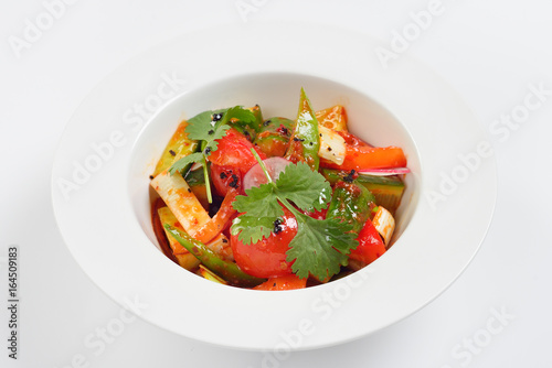 Peking sharp vegetable salad. White background, Asian cuisine, concept menu.