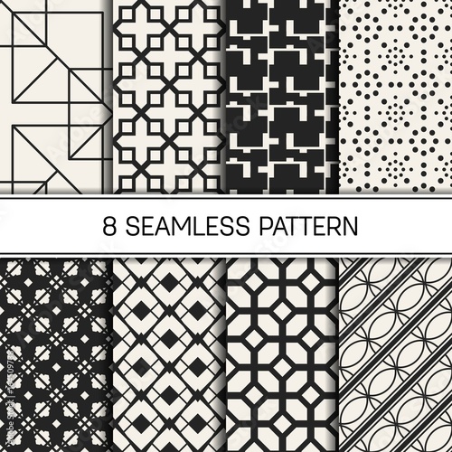 Abstract concept vector monochrome geometric pattern. Black and white minimal background. Creative illustration template. Seamless stylish texture. For wallpaper, surface, web design, textile, decor.