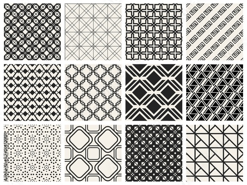 Abstract concept vector monochrome geometric pattern. Black and white minimal background. Creative illustration template. Seamless stylish texture. For wallpaper, surface, web design, textile, decor.