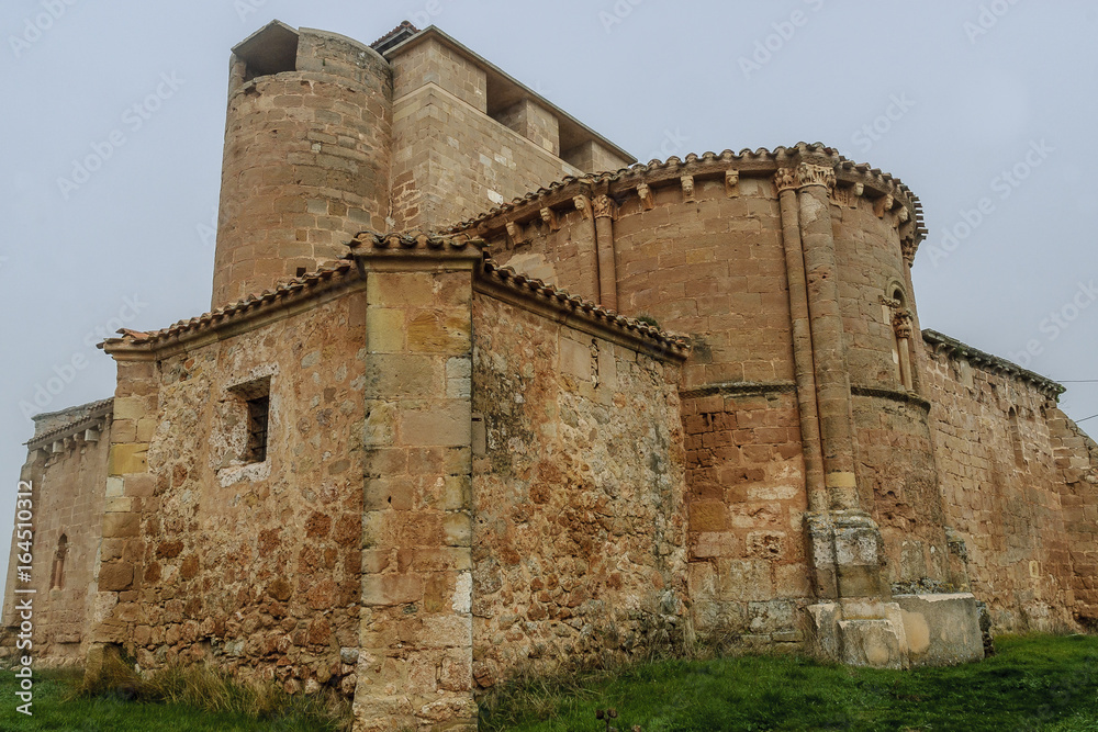 sight of the Romanesque church of San Andres in Soto of Bureba in the north of the province of Burgos, Spain