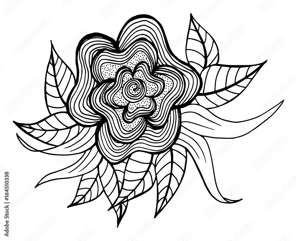 Doodle floral pattern in black and white. Page for coloring book: very interesting and relaxing job for children and adults. Zentangle drawing. Flower carpet in magic garden Doodle floral pattern in black and white. Page for coloring book: very interesting and relaxing job for children and adults. Zentangle drawing. Flower carpet in magic garden