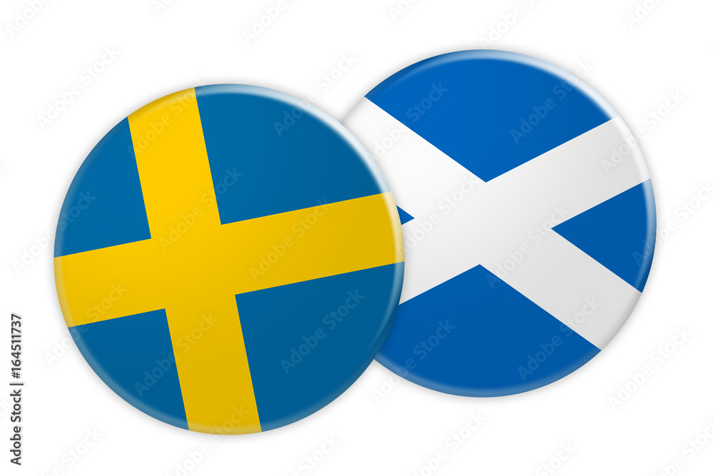 News Concept: Sweden Flag Button On Scotland Flag Button, 3d illustration on white background